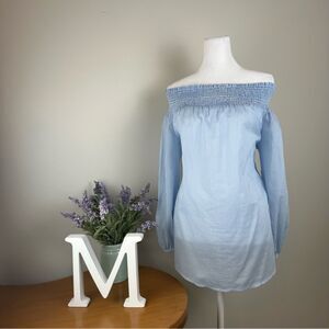 Michael Kors Wilson Blue Stripe Off the Shoulder Peasant Blouse Medium